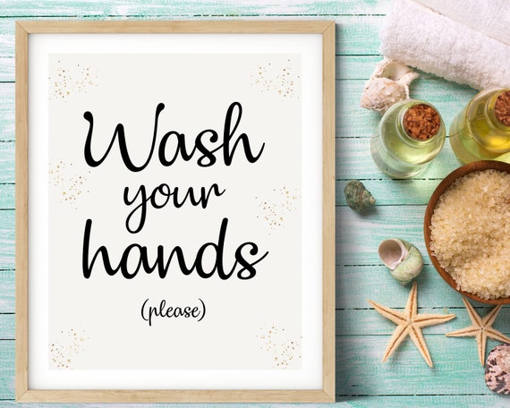 White Wash Your Hands Bathroom Digital Print | Printable Bath Art | Vanity Art Sign | DIY Wall Art | Bathroom Wall Decor | Instant Download