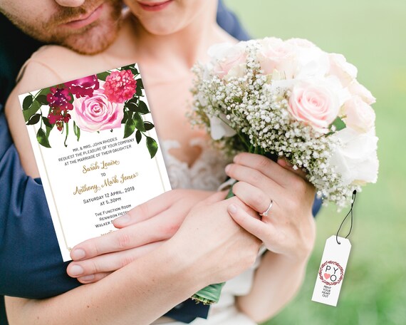 Pink Hydrangea Wedding Invitation, Modern Invitation, Reception Invitation, Watercolor Flower Invitation, Printable Rose, TRY Before You BUY