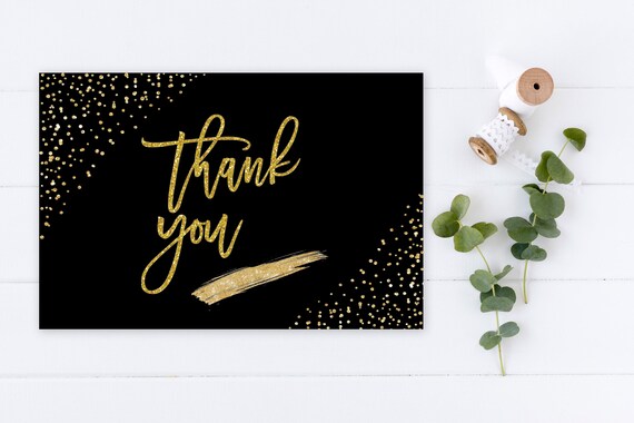 INSTANT DOWNLOAD - Thank You Card, Black Gold Glitter, Wedding Thank You, Printable Thank You Card, Glitter Bridal Shower Thanks, Gold Thank