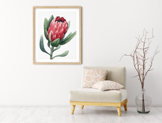 King Protea Greenery Art Digital Print | Printable Plant Art | Still Life Art Print | Australian Native Plant Wall Art | Protea Leaf Print