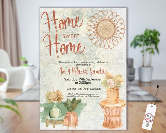 Boho Rattan Housewarming Invitation, New Home Invite, Printable House Party, Tropical Editable Template, Bamboo Plants Pots, Garden Invite