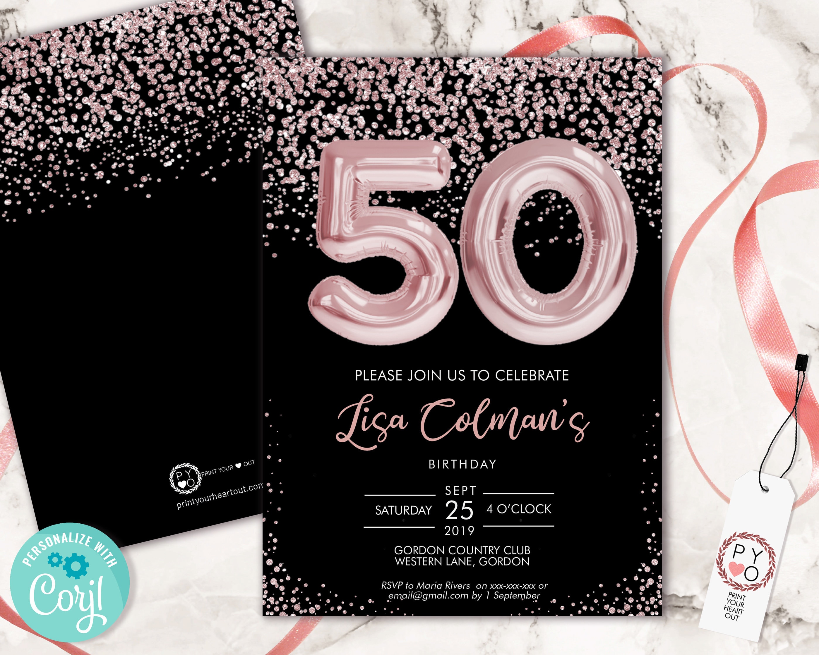 Rose Gold 50th Birthday Invitations & Invitation Templates