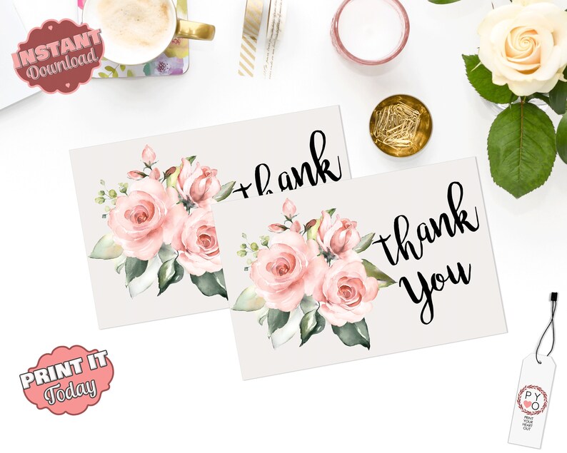 Floral Thank You Card: Printable DIY Notes (PDF, JPEG) image 2
