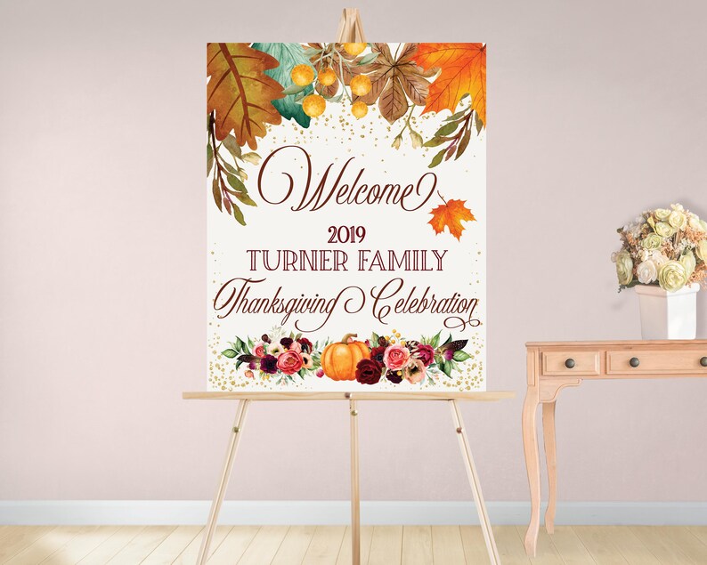 Thanksgiving Invitation Floral Pumpkin Bundle | Welcome Sign, Menu, Placecard, Friendsgiving Dinner image 5