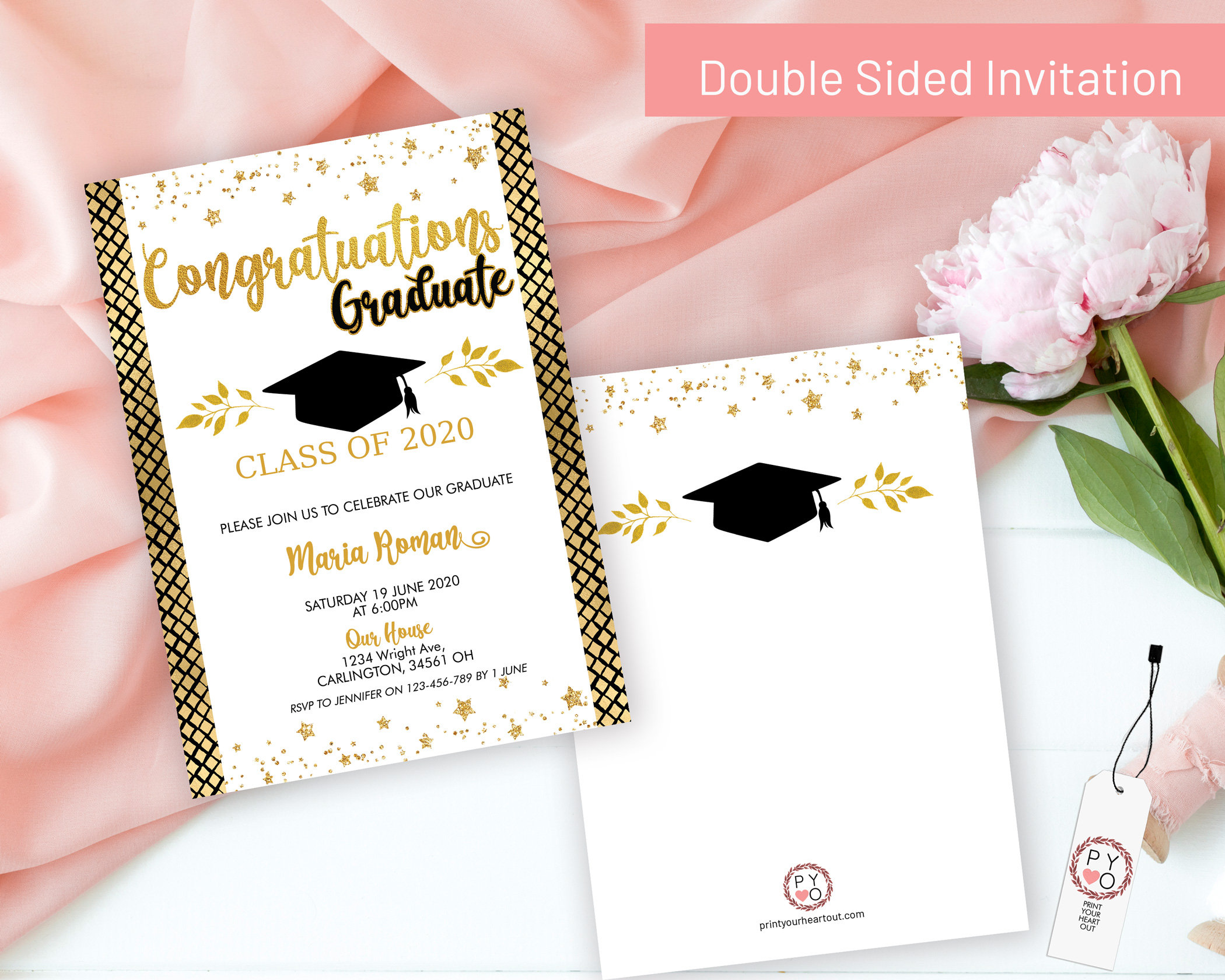 Congratulations Gold Graduation Invitation Printable Template Gold 