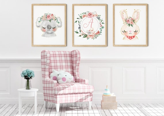 Baby Koala Bunny Art Print Set | Printable Nursery Art | Kids Room Name Sign | Baby Room Wall Art | Girl Nursery Decor | Set 3 Prints