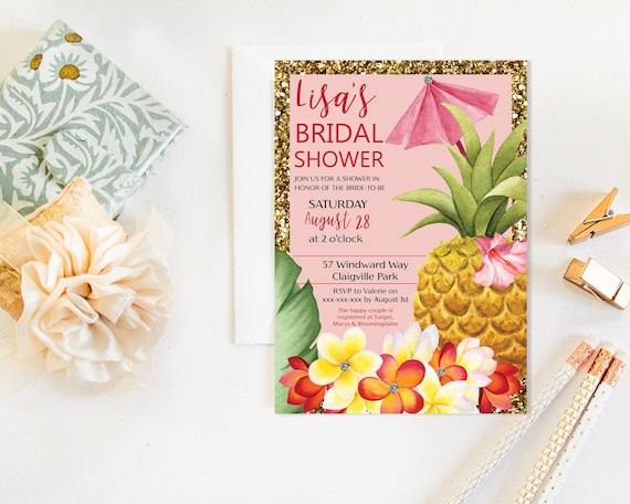 Pineapple Tropical Bridal Shower Invitation, Hawaiian Shower Invitation, Printable Bridal Shower, Editable Template, Watercolor Bridal