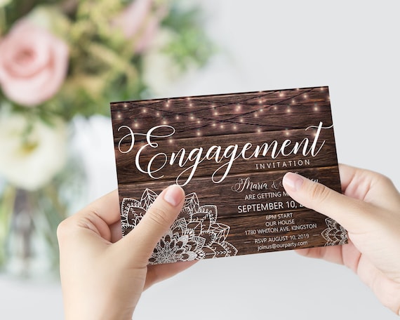 Mandala Engagement Invitation, Party Lights invitation, Woodfence invitation, Rustic Engage Invitation, Boho Wedding, Barn Invitation