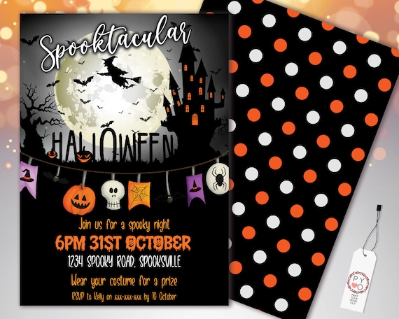 Halloween Witch Spooktacular Invitation Printable Template, Haunted House Party Invite, Printable Fright Night Invite, Pumpkins, Scary