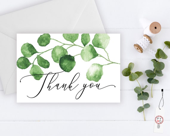Greenery Thank You Card, Eucalyptus Botanical Thank You, Printable Thank Yous Card, Bridal Shower Thank You, Thanks Wedding, Thanks Card