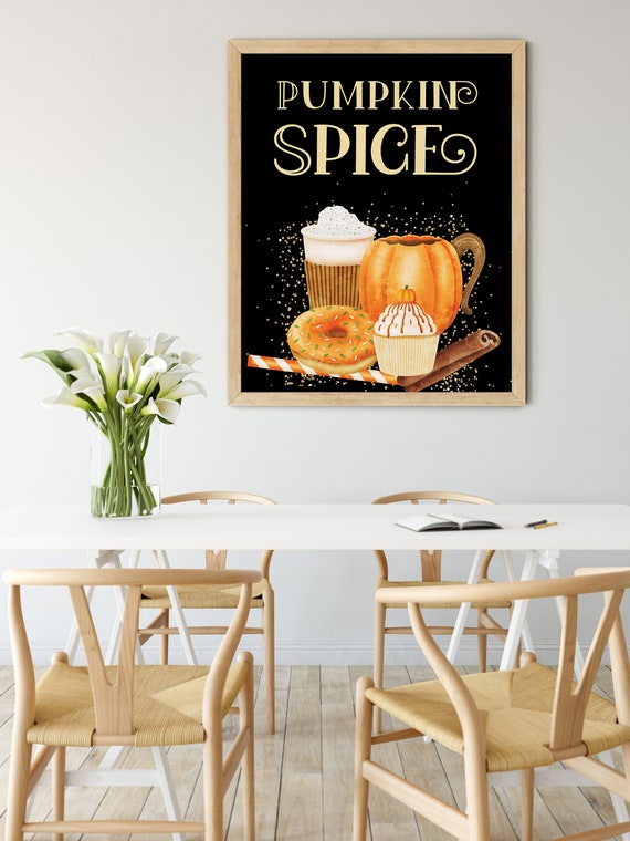 Pumpkin Spice Fall Digital Print | Printable Autumn Art | Coffee Fall Art  | DIY Pumpkin Cinnamon Art, Kitchen Wall Decor, Instant Download