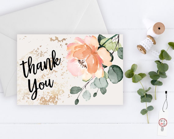 INSTANT DOWNLOAD - Thank You Card, Thank you postcard,Thank yous, Diy thank you card, Floral thank you, Thank you pdf, Thank you notes