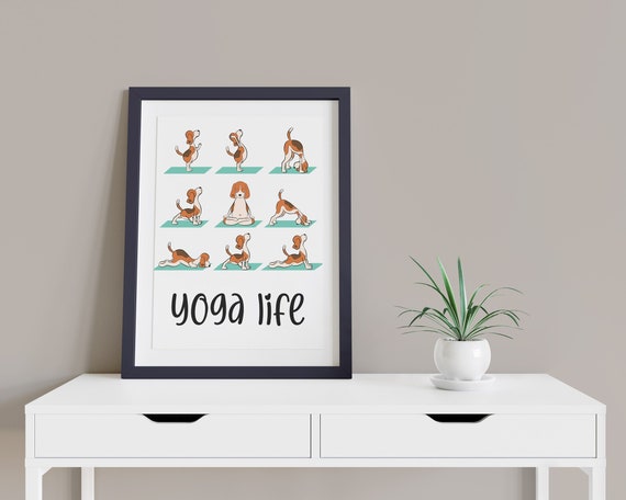 Beagle Dog Yoga Poses Art Digital Print | Printable DIY Art | Entry Hall Art Print | Puppy Wall Art | Relaxation Print | Yoga Chart Room Art