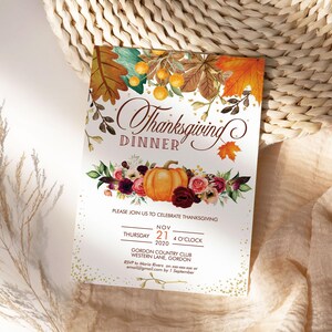 Thanksgiving Invitation Floral Pumpkin Bundle | Welcome Sign, Menu, Placecard, Friendsgiving Dinner image 6