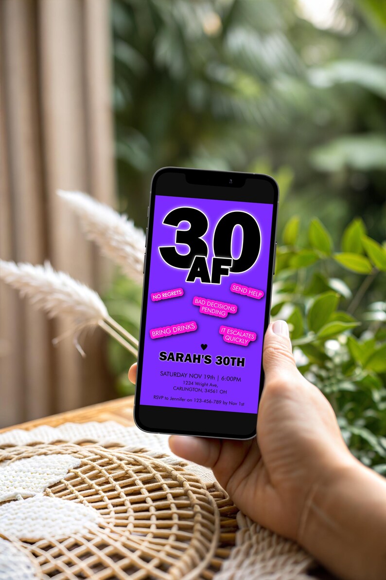 30 AF Invitation | Dirty 30 Birthday Invitation Editable | Adult 30th Party Invite | Girls Night Drinks Template | Corjl Printable image 7