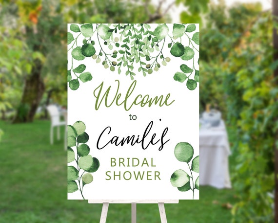 Eucalyptus Bridal Shower Sign, Modern Green, Bridal Welcome Sign, Outdoor Welcome Sign, Printable Sign, Summer Greenery Foliage Shower