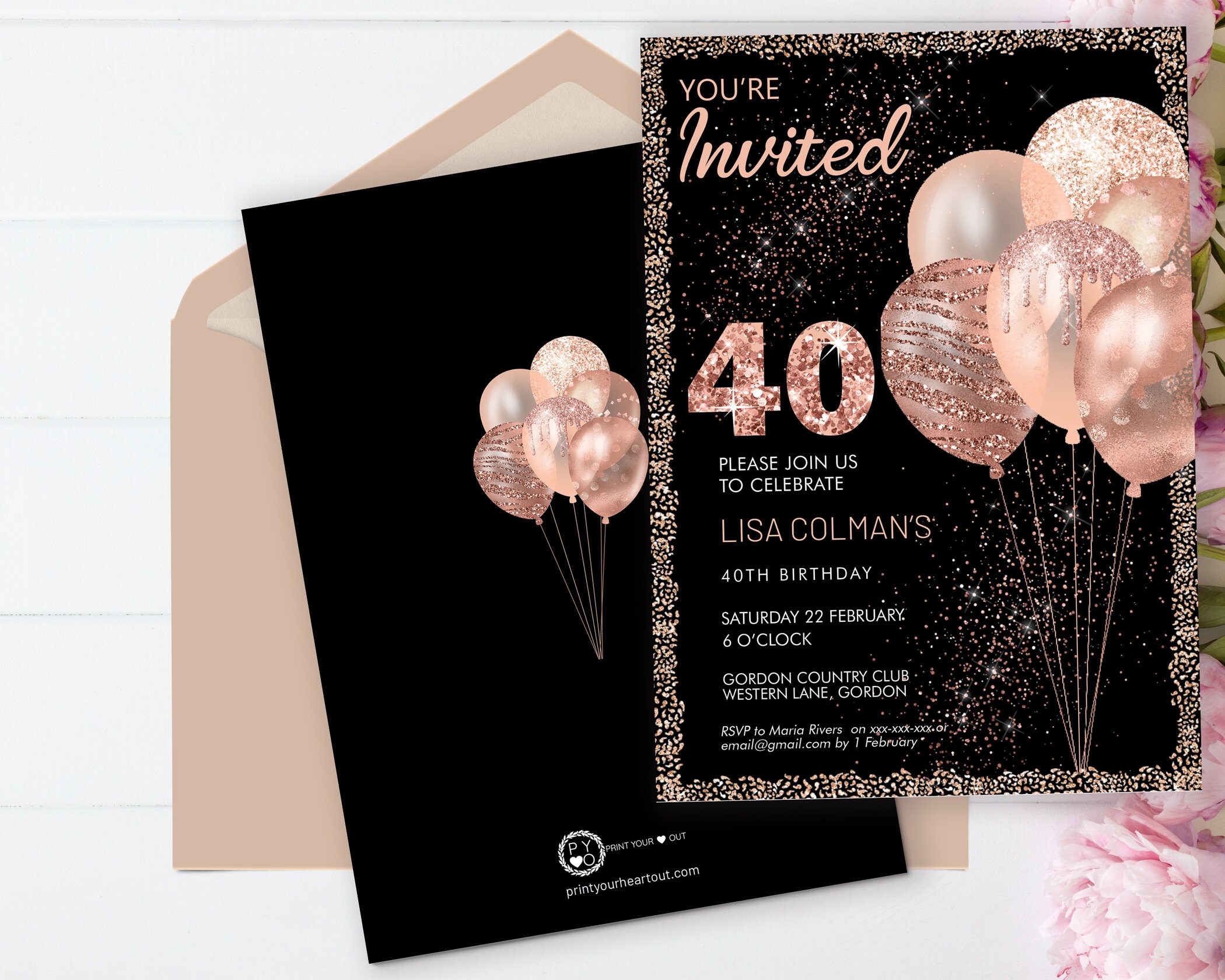 any age rose gold birthday balloons invitation printable template