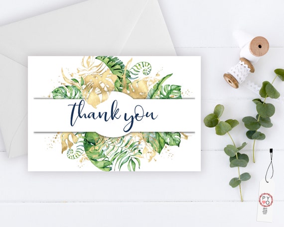 Gold Tropical Palm Tree Thank You Card, Botanical Thank You, Plant Thank You, Printable Thank Yous Card, Shower Thank You, Thanks Wedding