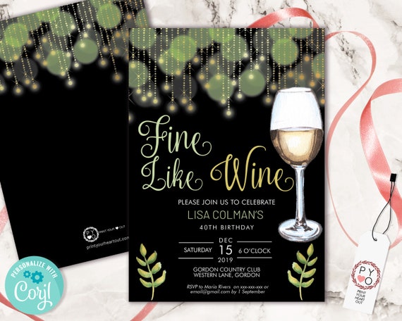 White Wine Birthday Invitation Printable Template, Black White Sparkle Editable Birthday Party Invitation for Women, Printable Wine Invite