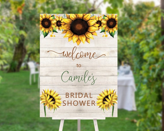 Rustic Sunflower Bridal Shower Sign, Country Gold, Bridal Welcome Sign, Outdoor Welcome Sign, Printable Sign, Wood Boho Floral Sign Shower