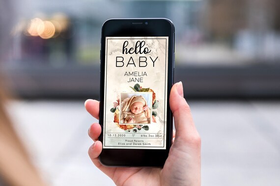 Gender Neutral Electronic Photo Baby Announcement, Smartphone SMS Editable template, EcoFriendly, New Baby eCard, Fall Baby Birth Card