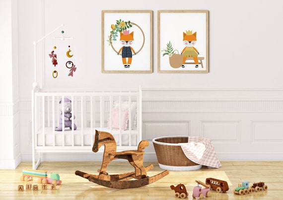 Modern Orange Cats Art Print Set | Printable Nursery Art | Cat Toys Hoop Kids Room | Baby Room Wall | Girl Nursery Decor | Set 2 Prints