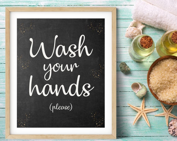 Wash Your Hands Bathroom Digital Print | Printable Bath Art | Chalkboard Art Sign | DIY Wall Art | Bathroom Wall Decor | Instant Download