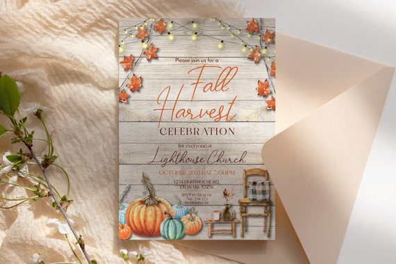 Fall Harvest Party Invitation, Fall Fest, Fall Community Celebration, Fall Church Celebration, Company Party, DIY, Pumpkin Birthday Invite