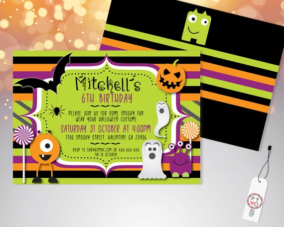 Halloween Kids Monster Birthday Invitation Printable Template, Pumpkin Party, Printable Spooky Fright Night Invite, Costume Party Invite