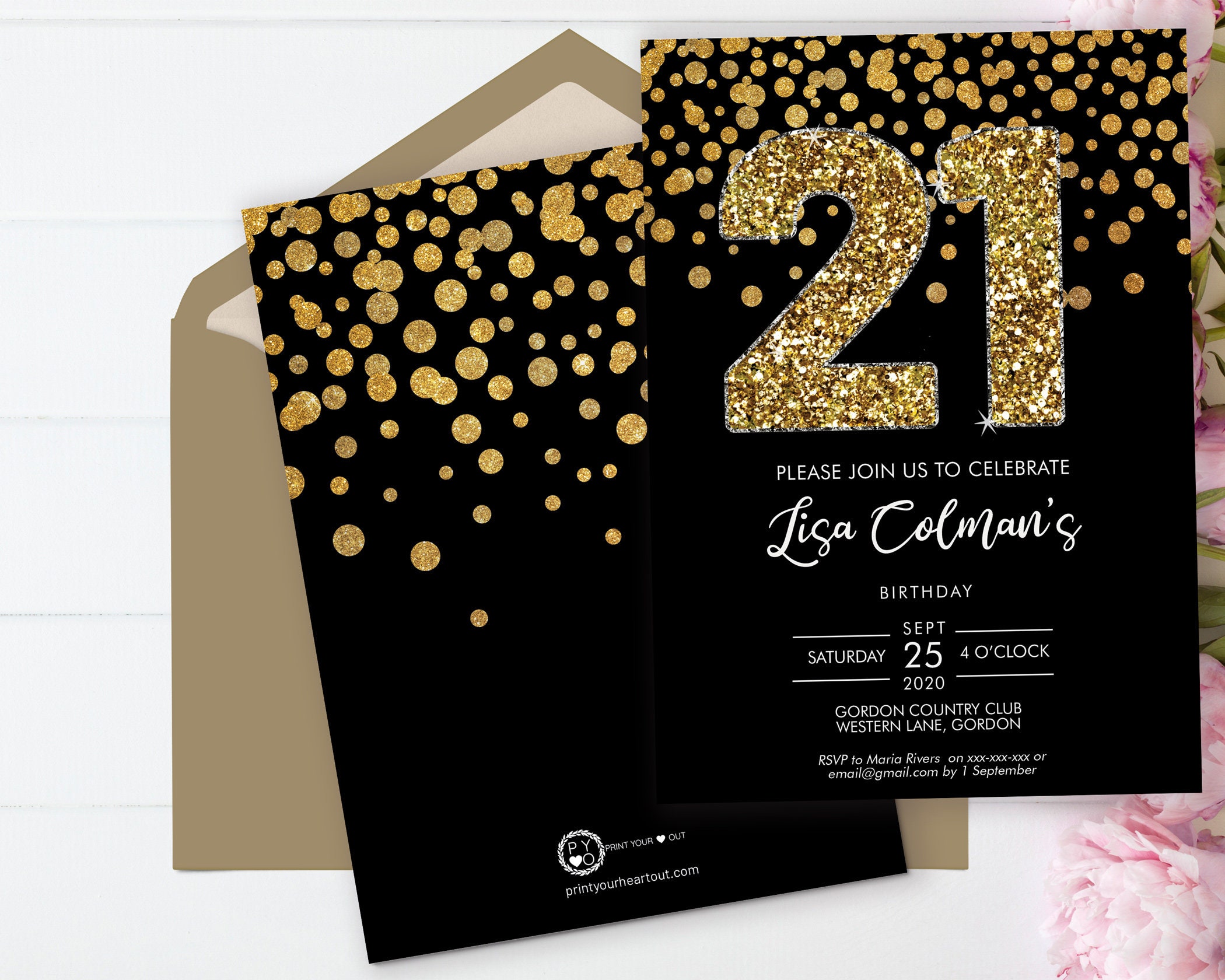 Printable Invitation Editable Corjl template 21st Glitter Birthday Party Invitation Sparkle Twenty First Birthday