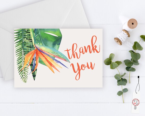 INSTANT DOWNLOAD - Thank You Card, Thank you postcard,Thank yous, Diy thank you card, Tropical thank you, Thank you pdf, Thank you notes