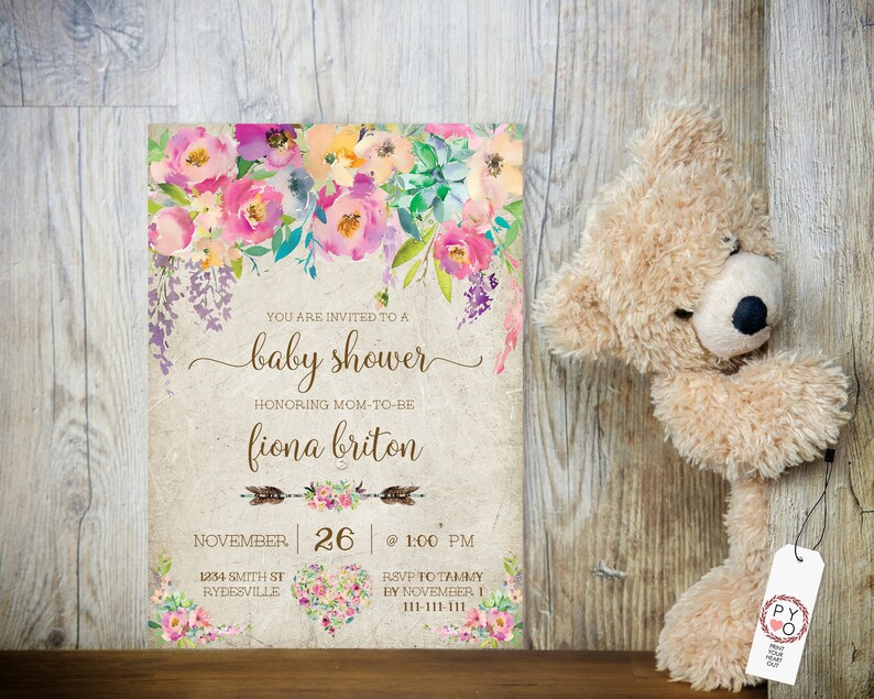 Pink Boho Floral Baby Shower Invitation Baby Shower image 1