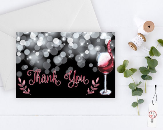 Red WineThank You Card, Birthday Thanks, Glam Thank You, Printable Thank Yous Card, Sparkle Thank You, Thanks Wedding, Fine like wine