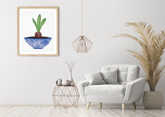 Blue Hamptons Vase Greenery Art Digital Print | Printable Plant Art | Still Life Art Print | Blue Botanical Wall Art | Blue China Print