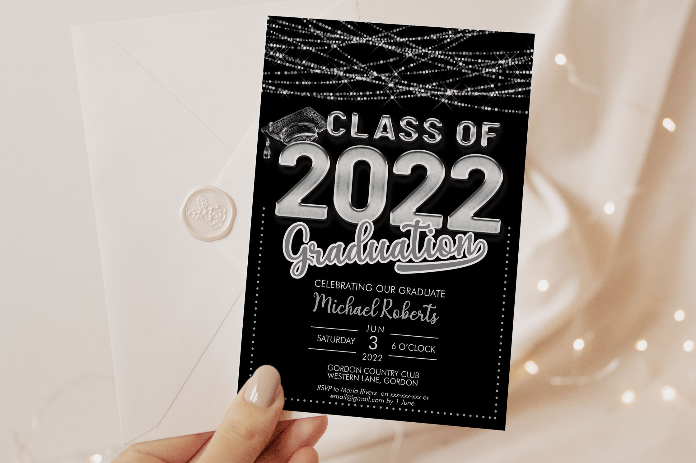 Class of 2022 Silver Foil Graduation Invitation Printable Etsy