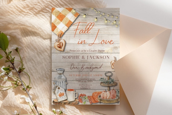 Fall in Love Harvest Couples Shower Party Invitation, Engagement Celebration, Autumn Shower, DIY Printable Backyard Invite, Rustic Wedding