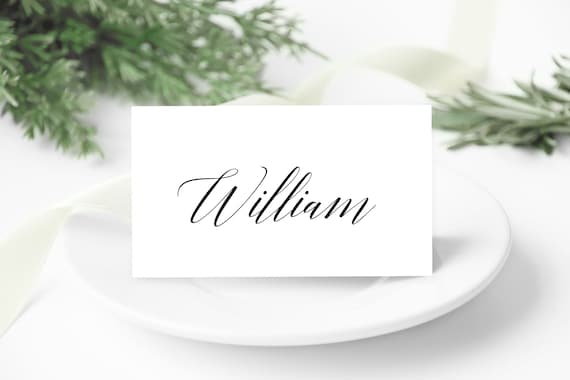 Black Script Placecard Template, DIY Editable Cards, Printable Table Setting, Simple Elegant Cards, Wedding Day Download, Minimal Placecard