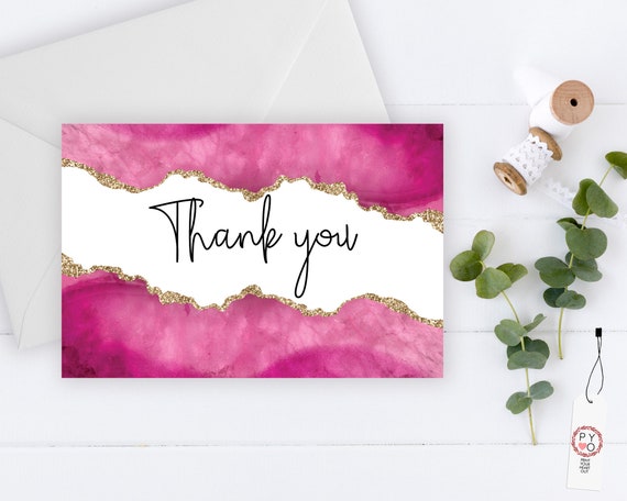 Pink Gold Agate Thank You Card, Glitter Crystal Thank You, Printable Thank Yous Card, Bridal Shower Thank You, Thanks Wedding, Thanks Card