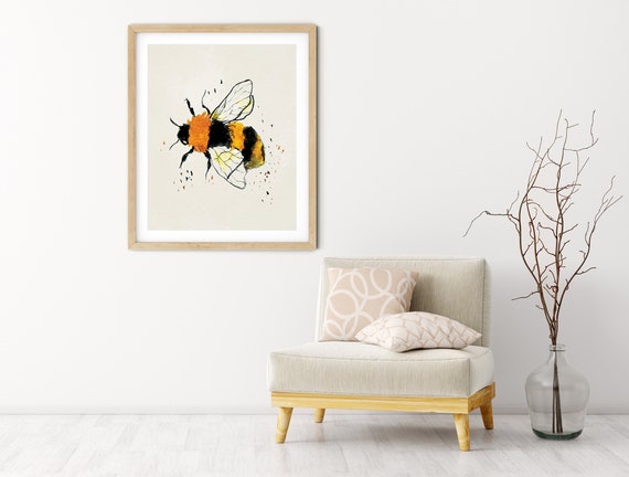 Bee Watercolor Digital Print | Printable  Art | Insect Art Print | Gold Black Wall Art | DIY Wall Art | Buzzy Bee Art Print | Office Art