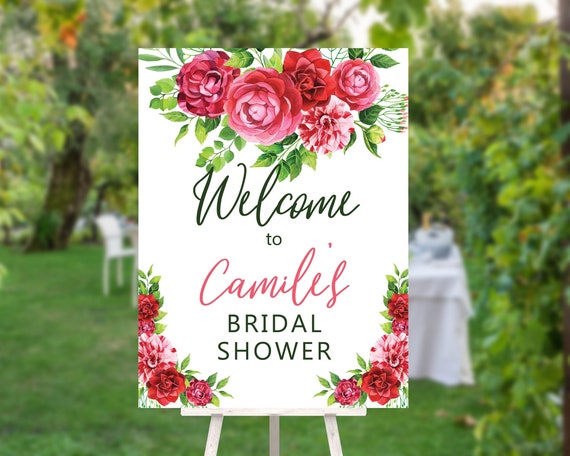 Camelia Garden Bridal Shower Sign, Floral Green, Bridal Welcome Sign, Outdoor Welcome Sign, Printable Sign, Summer Feminine Shower