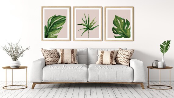 Tropical Blush Pink Art Print Set | Printable Palm Monstera Art | Art Print | Botanical Wall Art | DIY Living Room Wall Art | Set 3 Prints