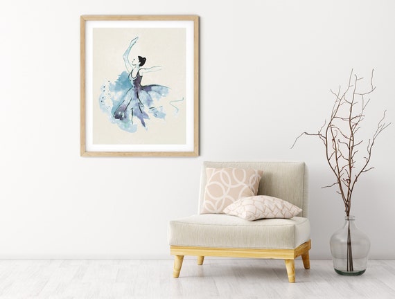 Blue Ballet Watercolor Digital Print | Printable Art | Dance Art Print | Ballerina Wall Art | DIY Wall Art | Dancing Print | Office Art