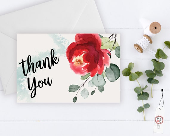 INSTANT DOWNLOAD - Thank You Card, Thank you postcard,Thank yous, Diy thank you card, Floral thank you, Thank you pdf, Thank you notes
