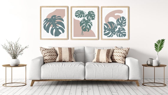 Modern Abstract Monstera Art Print Set | Tropical Leaf Art | Botanical Wall Art | DIY Living Room Wall Art | Set 3 Prints | Abstract Art Set