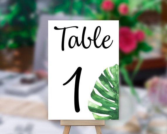 TRY Before You BUY! Tropical Leaf Table Number, Greenery Table Number, Botanical Wedding Table Number, Table Sign, Table Number Printable