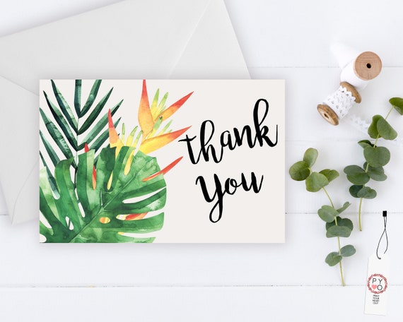 INSTANT DOWNLOAD - Thank You Card, Thank you postcard,Thank yous, Diy thank you card, Tropical thank you, Thank you pdf, Thank you notes