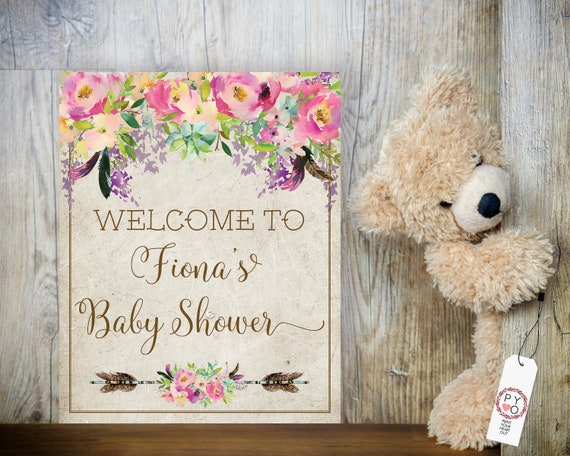 TRY Before You BUY! Pink Boho Baby Girl Shower Welcome Sign, Baby Girl Shower Sign, Printable Welcome Baby Shower, Editable Template