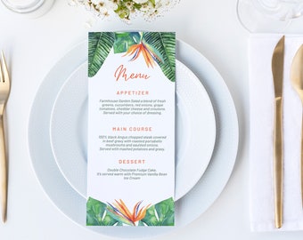 Tropical Bird of Paradise Menu: DIY Printable Menu (Digital Download)