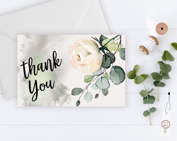 INSTANT DOWNLOAD - Thank You Card • Cream Ivory • Summer Spring • Blush Flower • Rose Flower • Bridal Thank You • Printable Thank You Card