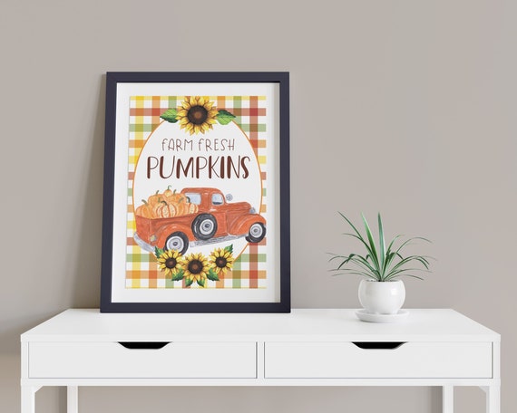 Country Farm Fresh Pumpkin Digital Print | Printable Autumn Art | Fall Print | DIY Plaid Wall Art | Farmhouse Style Art | Instant Download